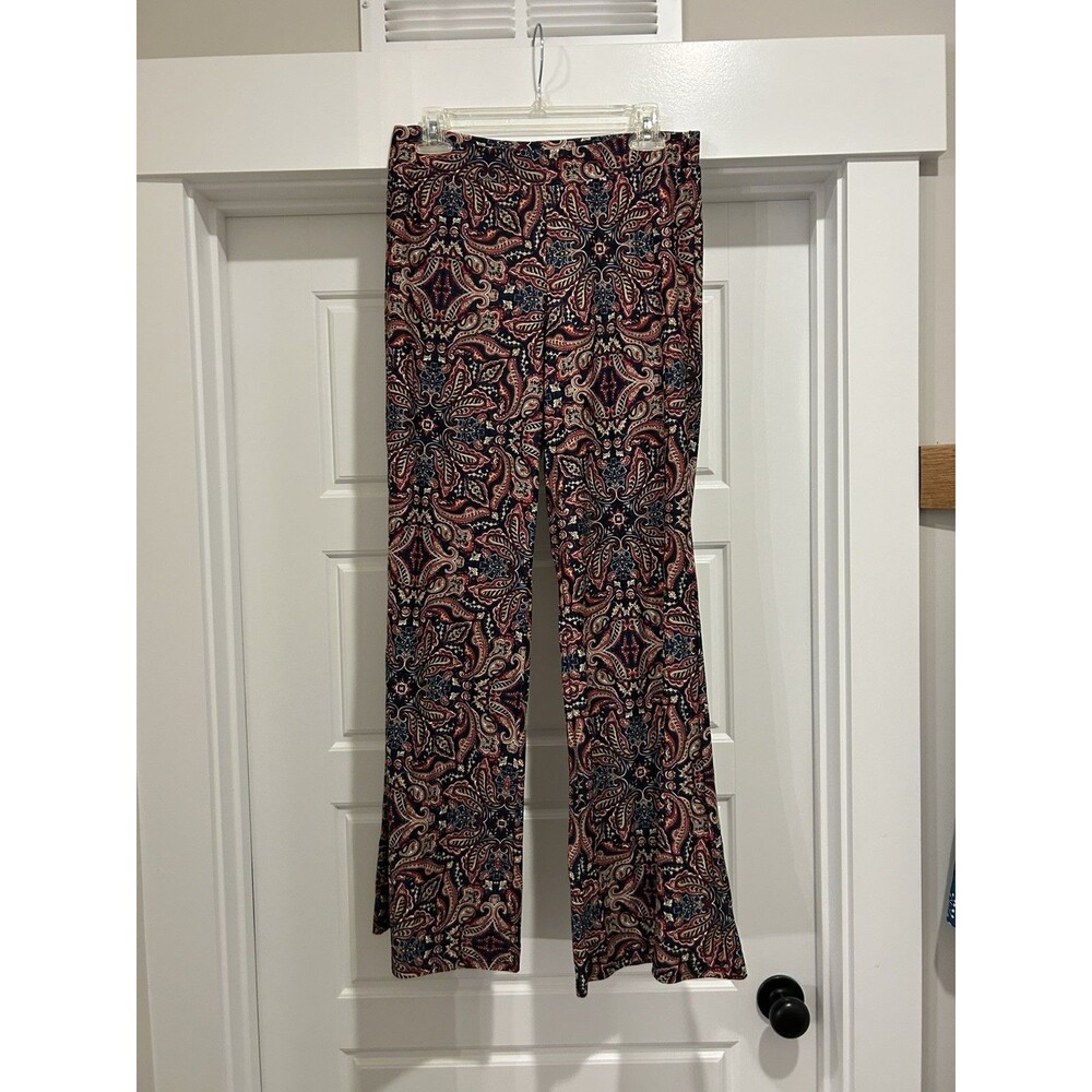 Jude Connally navy Blue Paisley Wide Leg Stretch Trousers Size S Office Modest